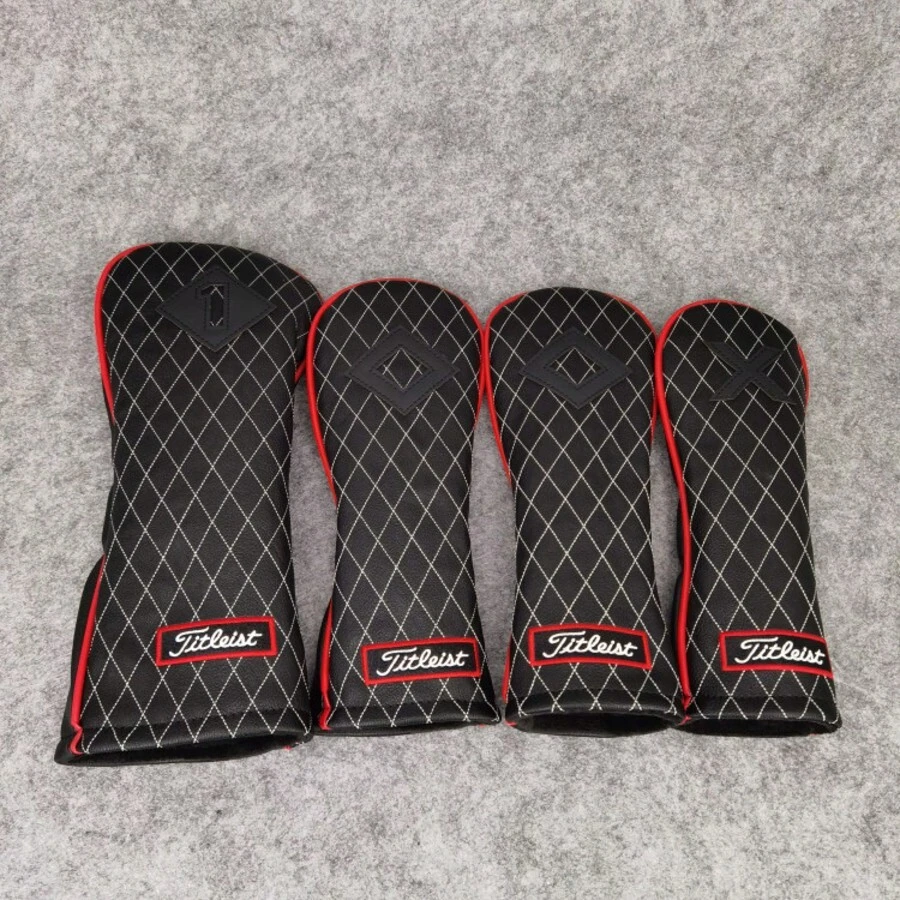1pc Golf Club Head Cover, Premium Thick & Fleece Lined Club Protector, Elastic Self-Fixing, Diamond Pattern, Numbered Wood Club Cover - 黑色 - 查看 1