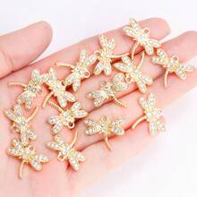 10个高品质水钻心形、蜻蜓、花朵、星形合金吊坠，适用于女士耳环、手链、项链、钥匙扣、DIY首饰 - 金色 - 查看 14