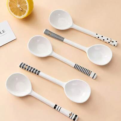 5件套赫本风格陶瓷勺套装 | 优雅法式复古咖啡勺和汤勺礼盒 | 家居、餐厅及节日送礼佳品