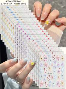 3/6/9/12/15/18/21/30片装 5D立体花卉美甲贴纸，彩色浮雕花朵美甲贴花，适合春夏DIY美甲 - 彩色 - 查看 26