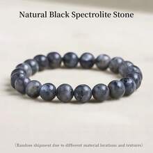 黑色天然石圆珠手链，波西米亚风，灵气疗愈弹力饰品，日常佩戴，热门款 - 黑色 - 查看 13