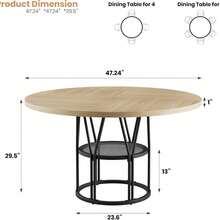 Mesa de comedor redonda para 4-6, mesa de cocina redonda 47 pulgadas con estante de almacenamiento y marco de metal resistente, mesa de comedor moderna para cocina, sala de estar, apartamento, oficina, roble natural. - Roble - Ver 2