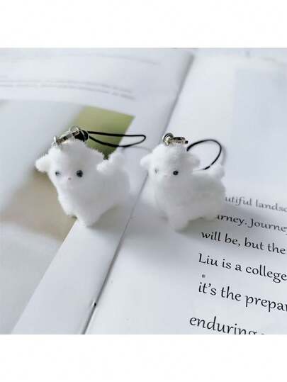 White Fluffy 2 Pieces Of Alpaca-Shaped Phone Pendants String Lanyard Resin Alpaca Phone Chains For Phone Accessories Hangers Men Women Random Color Spring Gift