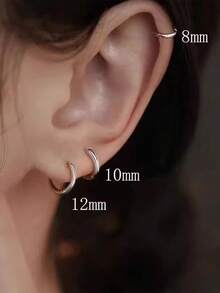 3pcs/Set Stainless Steel Basic Hoop Earrings, 8mm/10mm/12mm Earring Set For Women - Silver - View 4