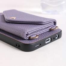 1pc Elegant Litchi Grain PU Leather Flip Cover Wallet Phone Case With Card Slots, Crossbody Strap, Ring Holder & Mirror, Compatible With Samsung Galaxy S26, S25 Edge, S24, S23, S22, S21, S20 FE, Note 20 Ultra, A17, A16, A15, A07, A52, A53, A54, A25 5G - Purple - View 7