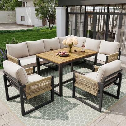 Garden Dining Set For 7 To 8 People, Garden Lounge Set, Outdoor Furniture Set For Garden, Balcony, Terrace, Weather-Resistant Dining Set, Modern Garden Furniture Set