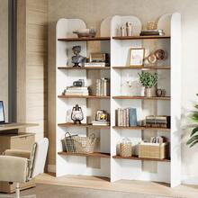 LITTLE TREE 70.87-Inch Tall Bookshelf, 5-Tier Double Wide Bookcase With Open Shelves, Farmhouse Vintage Floor Standing Book Shelf Display Storage Shelving Unit For Home Office Bedroom Study, White - Trắng và Nâu - Xem 5