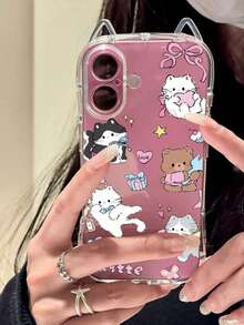 1个可爱蝴蝶结、爱心、樱桃猫图案透明软TPU材质1.5mm厚防震手机壳，带猫耳挂绳，适用于 17/17Pro/Air/17PROMAX/17E/16E/16/16Pro/16PLUS/16Promax/15Promax/11/12/13/14/15Plus/15Pro/14Pro/13Pro - 彩色 - 查看 5