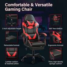 1 x Silla ergonómica para gaming con ajuste de altura e inclinación, base de cinco estrellas y reposapiés - Estructura de hierro forjado resistente, accionamiento manual, silla de oficina ergonómica ajustable | Silla de escritorio para gaming/streaming de alta resistencia con ajuste de altura, inclinación manual y soporte lumbar, acolchado de espuma viscoelástica, requiere montaje, adecuada para entornos de oficina y gaming. - Rojo - Ver 9