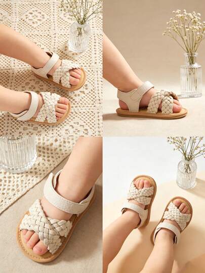 Infant Boys & Girls Braided Sandals | Open-Toe Adjustable Strap Infant Sandals | Non-Slip Summer First Walker Crib Shoes For Newborn & Toddler 0-18 Months