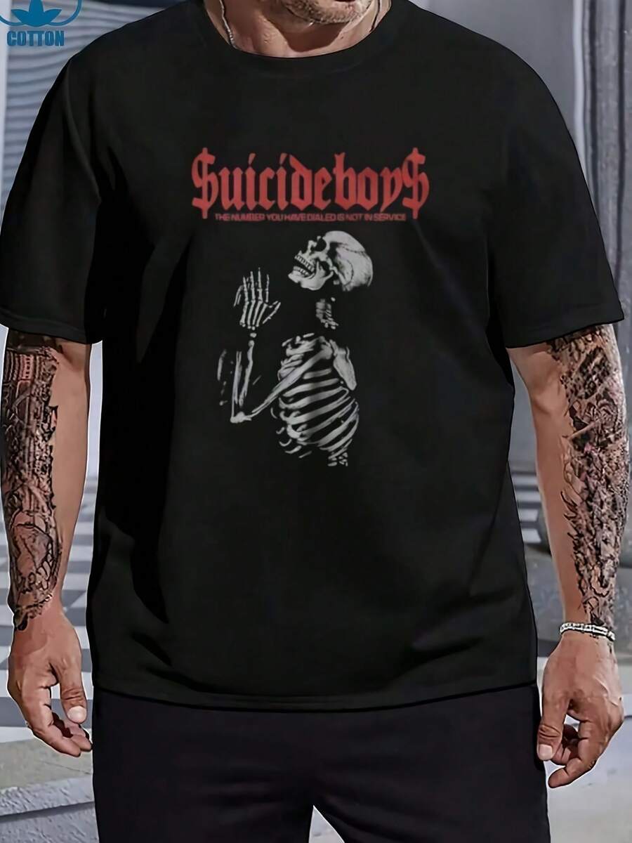 Suicideboy Skeleton Graphic 100% Cotton,180g Print T-Shirt,Men Clothing - 款式 - 查看 1