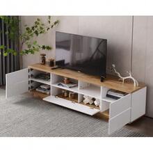 Modern White TV Unit, Grained Wood Finish, 180 Cm - White - View 2