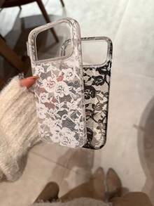 优雅小众时尚蕾丝手机壳，兼容 17 Pro Max、17、16、15、14，韩版风格，防震保护套，兼容 17 Pro、16 Pro、13 - 黑色 - 查看 2