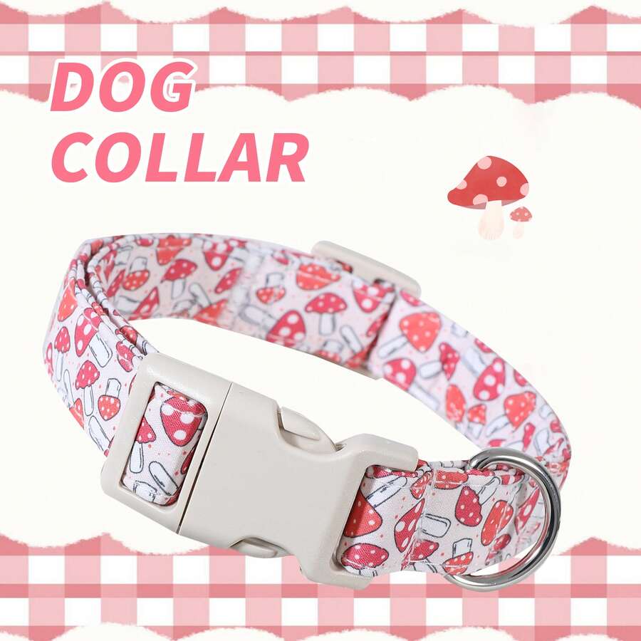 1件卡通蘑菇图案宠物狗项圈，带快拆扣，耐用透气涤纶材质，幸运卡通设计 - 适合小型/中型/大型犬，是小型犬的完美生日礼物 - 混合色 - 查看 1