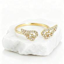 1pc Angel Wing Cubic Zirconia Inlaid Open Ring, Fashion Jewelry For Women - Hollowed-out Wings - Golden Yellow - View 5