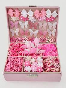 534pcs Girls Pink Bowknot Hair Clips, Elastic Hair Ties, Versatile Hair Accessories For Daily Use,Rabbit Ear Hair Bands, Alligator Hair Clip Barrettes - 534 PCS - View 4