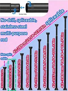 Extendable Stainless Steel Tension Rod - No Drilling Required, Adjustable Length For Curtains, Wardrobe, Shower Curtain, Drying Rack - Silver, Black, White, Gray Options With Plastic Base - White - View 20