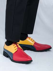 时尚新款男鞋休闲时尚系带正装鞋休闲鞋男士婚礼鞋 - 藍黃紅色 - 查看 2