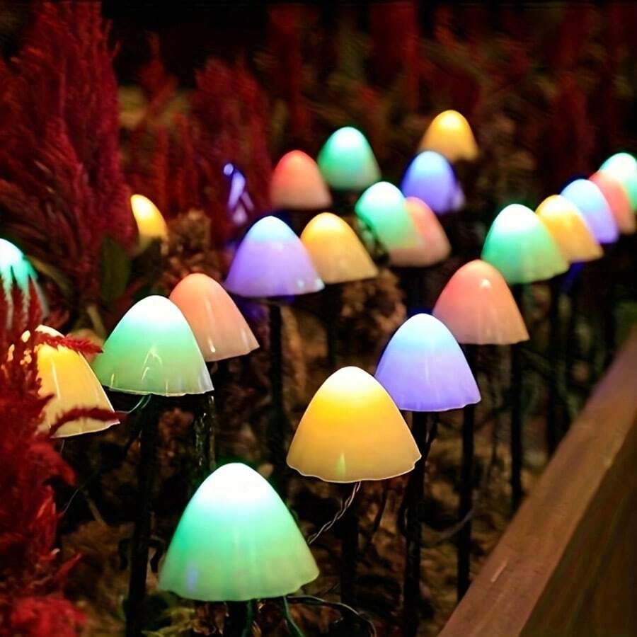 20个LED太阳能蘑菇造型路径灯，8种模式，IPX4防水，逼真蘑菇造型，适用于花园、庭院装饰，暖色变换，节日礼物