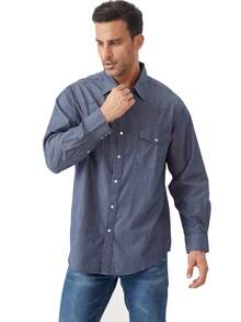 Men's Denim Cowboy Pearl Snap Casual Western Button Down Up Long Sleeve Work Shirts - hải quân 5 - Xem 1
