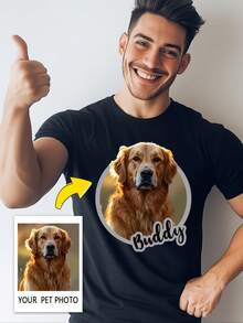 Custom Pet Photo & Name Personalized T-Shirt - 100% Cotton Casual Short Sleeve Round Neck Tee With Digital Print, Funny Gift For Cat Mom Dad Dog Lovers, Machine Washable Apparel, Custom Pet Apparel | Casual Style | Digital Print Tee, Custom T Shirt - Black - View 1