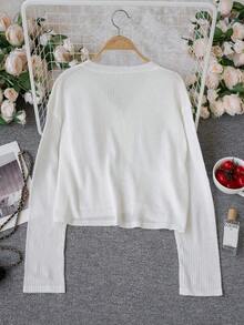 Women's Loose Cropped Cover Up, Long Sleeve Open Front Knit Sweater, Lightweight Spring/Summer Outerwear White - 白色 - 查看 8