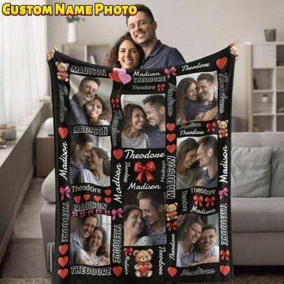 1pc Custom Photo Blanket For Girlfriend Boyfriend Gifts, I Love You Couples Gifts , Personalized Picture Blankets For Christmas Couples Gifts Washable Cute, Funny Custom, Unique, Ideal Gifts For Housewarming, Sofa, Bed, Car, Tea Room, Bedroom, Bathroom, Living Room, Dining Room,Season Picks,Home Textile,Customized Throws