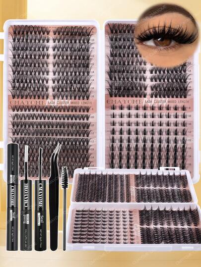 一套大容量单簇DIY假睫毛，长度从10毫米到16毫米不等，卷度从自然C型到浓密D型，10D/20D自然纤细款和80D/100D浓密花瓣型假睫毛，适合各种妆容风格。白色睫毛册，附赠黑白两色胶水可选。可作为礼物送给朋友/爱人/亲戚。漫画风假睫毛/动漫风假睫毛/带刺假睫毛。