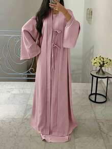 Women's Elegant Sleeveless Robe And Bowknot Long Cardigan Two Pieces Set - Light Pink - View 7