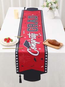 1pc Graduation Party Tablecloth, Red & Black Tassel Graduation Cap Pattern Table Runner, 2026 Graduation Party Table Decor, Graduation Party Supplies, Graduation Season Kitchen & Dining Room Decor, 2026 Graduation Family Holiday Gathering Gift, Tabletop Center Decor, Dining Table Decor, Graduation Theme Tablecloth, Party Decor Accessories, Party Gifts, Party Favors, Photography Props - Black and Red Graduation - View 5