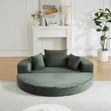 A Versatile Two-In-One Sofa Bed, Ideal For Small Spaces, That Can Be Used As Both A Semi-Circular Sofa And A Round Chaise Longue. The Armrests Feature Fabric Pockets. - Dark Green - View 2