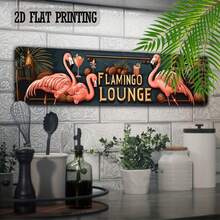 1 Peça Placa Decorativa de Estilo Retrô 2D, Arte de Parede de Metal Flamingo Sala de Lazer, Adequada para Casa, Café, Garagem, Casa de Campo, Banheiro, Cozinha, Jardim, Presente de Feriado, 10,16 X 40,64 Cm - Multicolorido - Visão 3