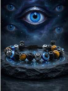 四层防护手链，虎眼石、赤铁矿、黑曜石串珠手链，水晶饰品，男女通用 - 彩色 - 查看 1