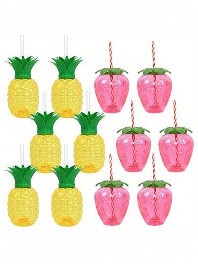 1个500毫升热带菠萝图案吸管饮料杯，适用于夏威夷海滩派对装饰、生日主题派对、节日活动和派对用品、春季婚礼家居装饰
