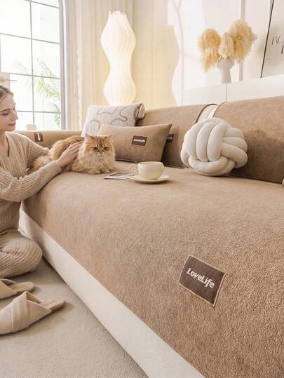 1件装短绒沙发垫套，简约现代风格，宠物友好，防污防滑，春秋季防刮沙发套，适用于L型组合沙发和1/2/3/4座沙发（单独出售）