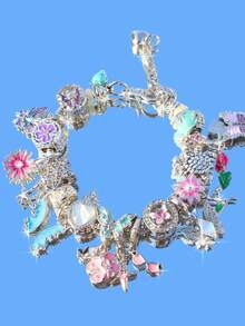 1条夏季花卉蝴蝶串珠手链，向日葵、雏菊、蝴蝶、心形珠子DIY手链，复古花卉玻璃珠可调节DIY手链，朋友礼物，纪念手链 - 銀色 - 查看 12