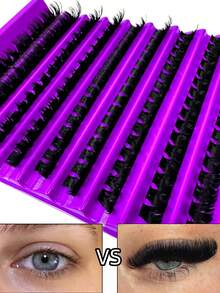 160pcs DIY Pre-Fanned Soft Lash Clusters, Russian Style Thick 8-16mm Length Fluffy Texture Easy To Wear Eyelash Combination Makeup, Black & Purple Boxed, Cluster Fake Lashes, Individual Fake Lashes - D - View 4