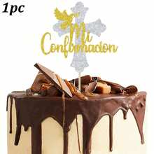 1pc/3pcs/6pcs Glitter Communion Cake Decorations, Baptism Party Cake Decor - Multicolor - View 12