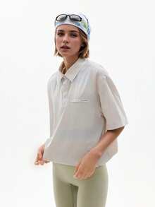 TECTOP Camisa polo para mujer para el verano, transpirable y refrescante, adecuada para golf al aire libre, correr, de manga corta con bolsillos laterales para almacenamiento - Gris Claro - Ver 5