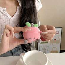 1pc Cute Cartoon 3D Flocked Texture Peach Graphic Silicone Earphone Protective Case, Suitable For AirPods 1/2/3/Pro/Pro2/Pro3, FreeBuds 4/4E/5i/6i/Se2/Se3/Pro3/Pro4, Clip - 粉色 - 查看 9