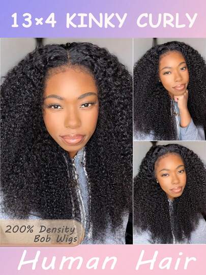 自然逼真的短款蓬松卷曲波波头真人发假发，13x4蕾丝前额，透明蕾丝前额真人发假发，200%密度，专为女性设计 - 蓬松卷曲短发假发，适合初学者，适合所有肤色，易于佩戴，外观自然，易于佩戴，女士蓬松卷曲波波头蕾丝前额假发，长度8-34英寸，适合跳舞、角色扮演、生日派对、约会、日常佩戴。