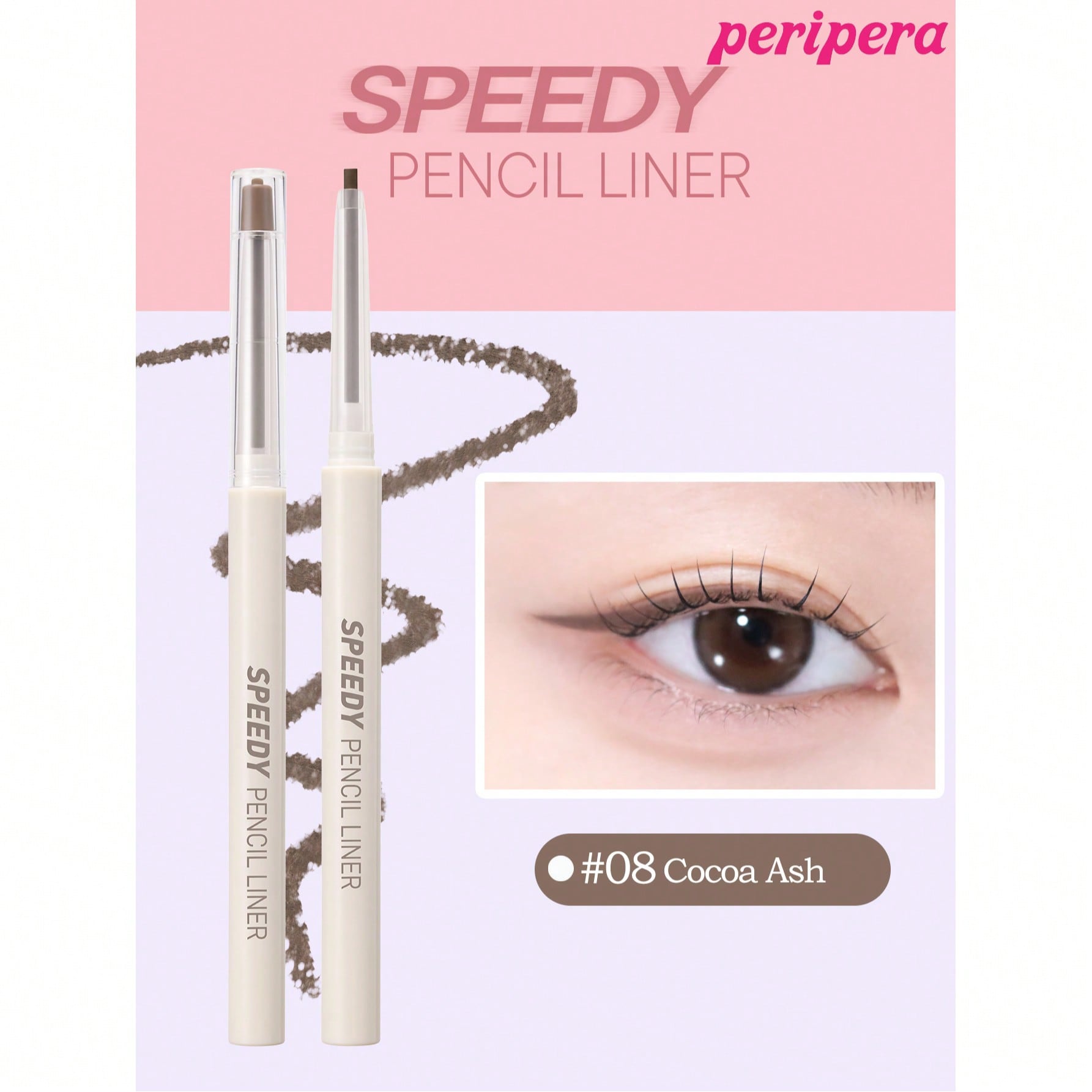 Shein #08 Cocoa Ash K-Beauty Speedy Pencil Liner Eyeliner Pencil, Creamy/Gel Eyeliner Pencil, 2Mm Fine Tip, Eyeliner Pencil, Rich Color, High Pigment, Smooth Moisturizing Texture, Long-Lasting Smudge-Proof Waterproof Sweat-Proof, Matte Finish,