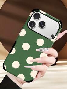 An Elegant Phone Case That Does Not Include A Lanyard Or Stand. This Leather Phone Case Features A Minimalist And Pretty Polka Dot Design. It's A 1-Piece Case With A Black And White Polka Dot Print. The Soft Leather Case Has A Modern, Minimalist French Boho Style And Is Compatible With The  Galaxy S24 Ultra, S17 Pro, S16 Pro, S12 Pro, S13, S14 Plus, S15 Pro, S16 Pro, And S11/S13 Pro Spring. - 墨綠色 - 查看 4