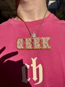 Mặt dây chuyền hình đầu lâu vương miện được thiết kế riêng, có thể khắc chữ, tên, số, đính đá Cubic Zirconia 5A, chất liệu đồng thau, trang sức phong cách Hip-Hop dành cho nam và nữ. - A - Xem 5