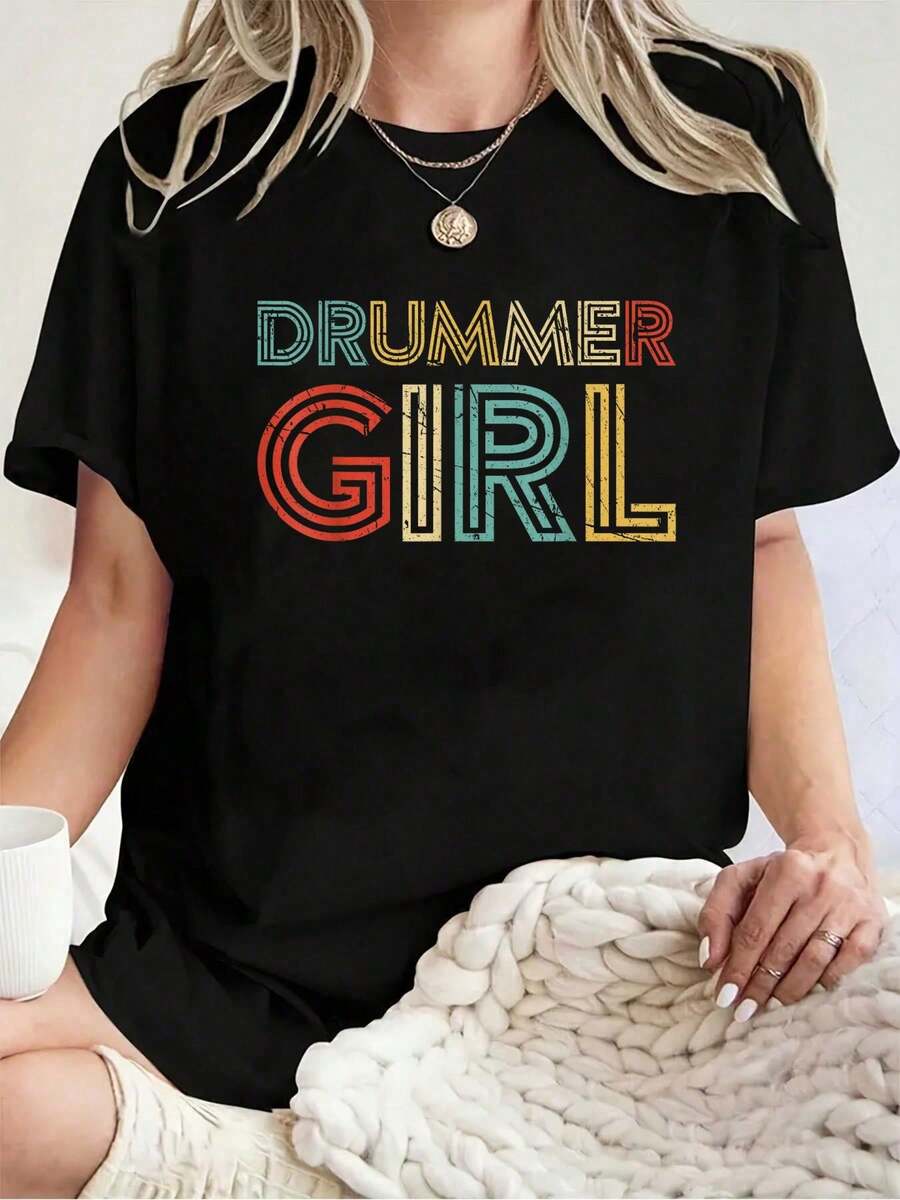 Camiseta Unisex 100% Algodón para Baterista, Estilo Retro Vintage, para Músicos de Percusión, Algodón Suave, Transpirable, Manga Corta, para Uso Casual de Verano - Negro - Ver 1