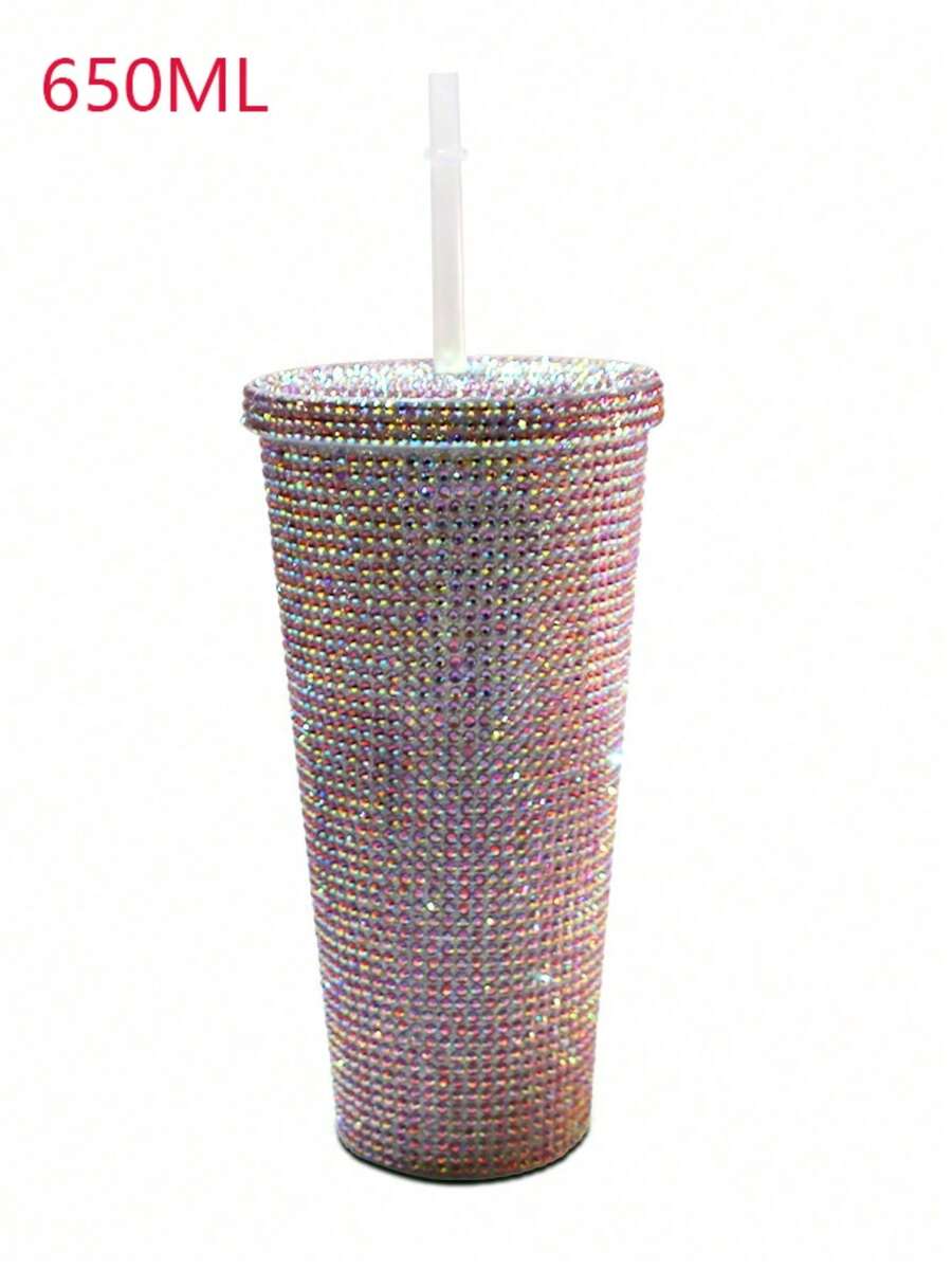 大容量双层水钻吸管杯，女士/女孩礼物，防烫珍珠杯，双层饮水杯，便携式玻璃吸管水杯，高品质密封杯