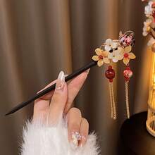 1pc Red Faux Pearl Tassel Hairpin, Hair Stick, Hanfu Traditional Hair Accessory, Chinese Retro Hairpin, Christmas Gift - 風格5 - 查看 6