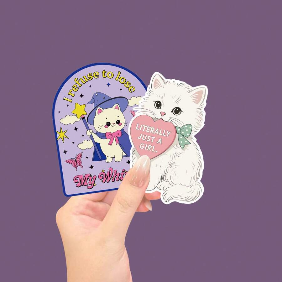 拒绝失败全息猫咪贴纸 / 趣味奇幻猫咪贴纸、水瓶贴纸、趣味贴纸、可爱贴纸、笔记本电脑贴纸、贴纸、笔记本电脑专用贴纸 - 光膜 - 查看 1