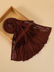 1条女士纯色缎面亮片装饰围巾，柔软透气，时尚优雅，适合搭配连衣裙 - 彩色 - 查看 7