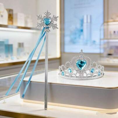 一套包含魔杖、皇冠和权杖的套装，适合成年女性，适用于派对、舞台表演，饰有塑料宝石，公主主题派对装饰，也适合万圣节、角色扮演、圣诞节、节日礼物、婚礼服饰，是绝佳的摄影道具。